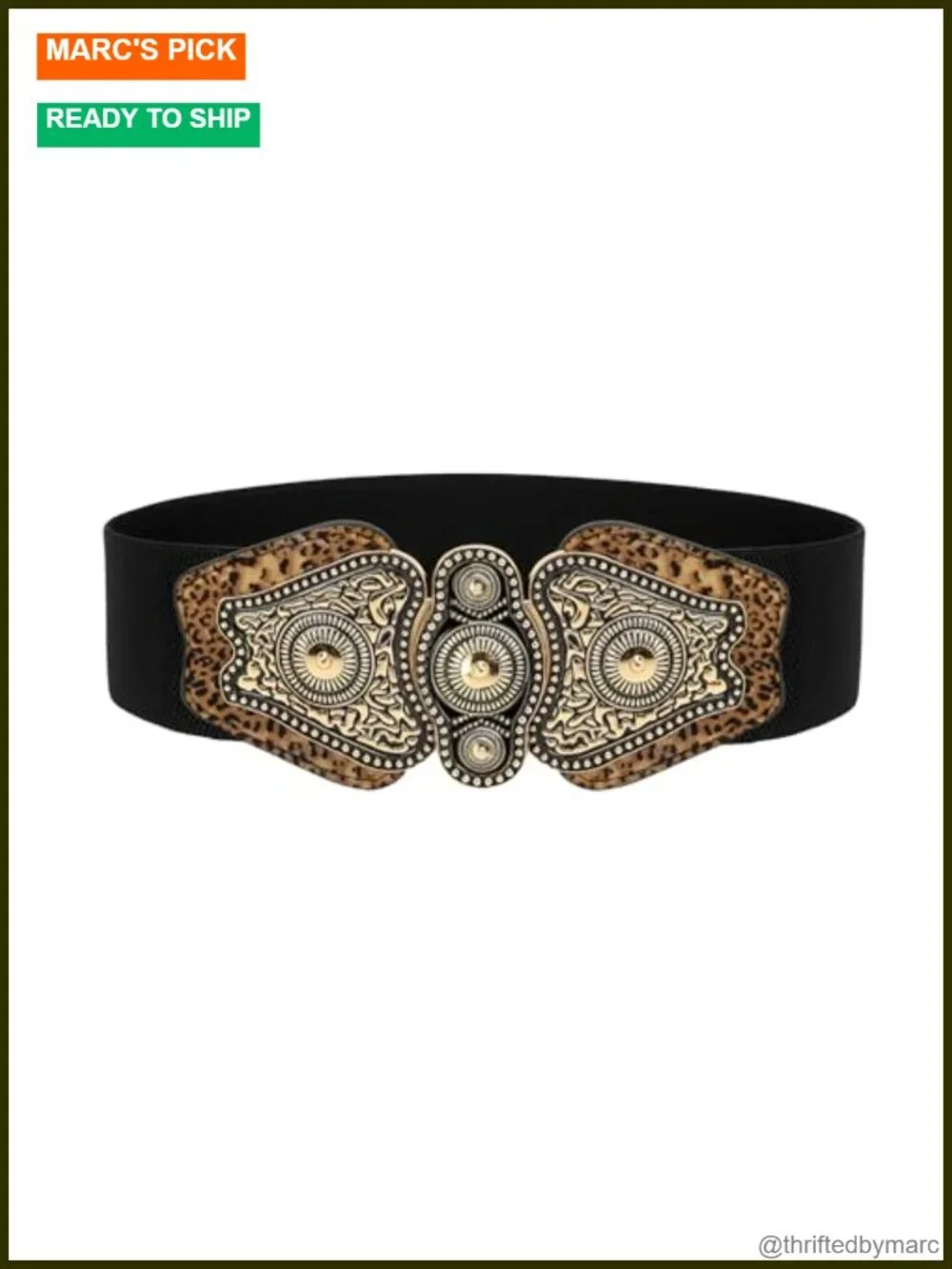 Wide Elastic Stretch Vintage Antique Buckle Belt Faux Leather